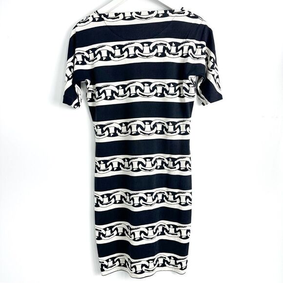 Diane Von Furstenberg  Brenna 100% Silk Dress in Chain Bands Black Sz 6 - Picture 5 of 16